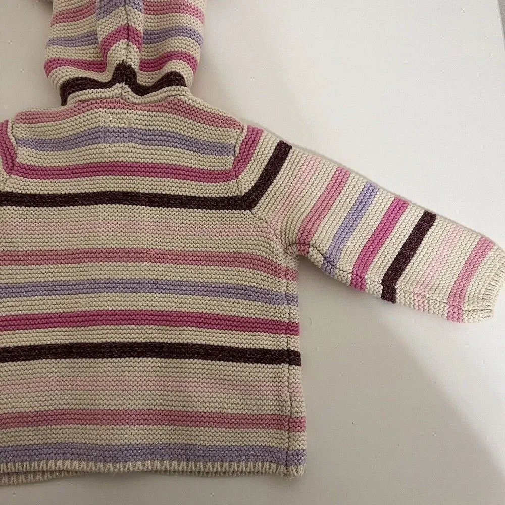 Baby Gap Garter Sweater Cardigan Pink Purple Striped Girls Size 3-6 Months NWT